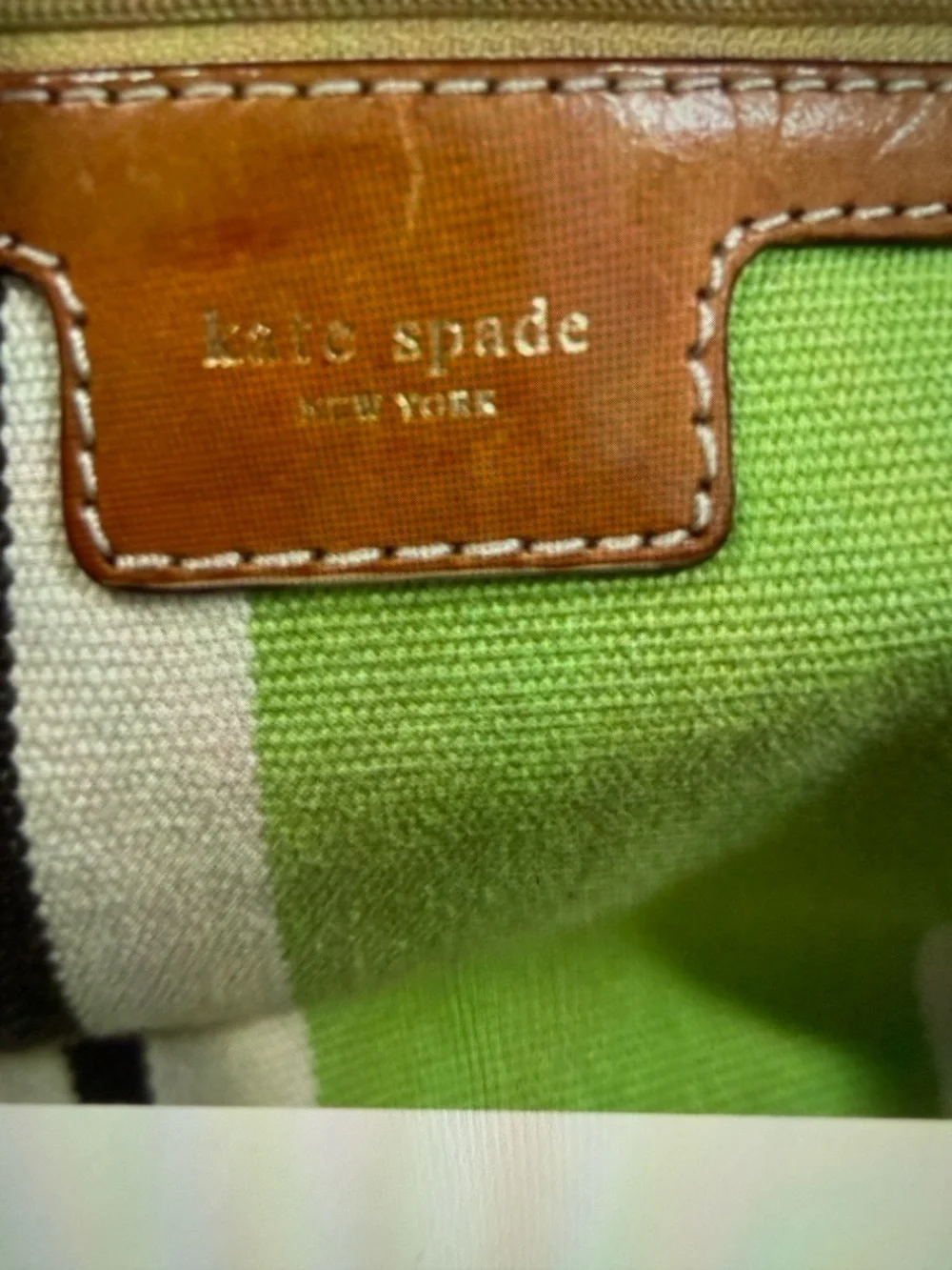Kate Spade New York Green Canvas Tote Bag Cabana Stripe Vintage